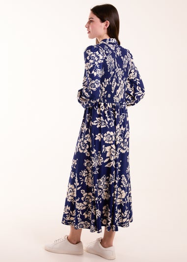 Blue Vanilla Navy Shirred Bust Long Sleeve Midi Dress