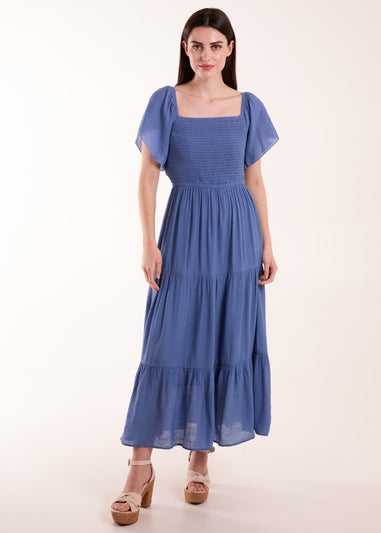 Blue Vanilla Blue Square Neck Flutter Sleeve Dress