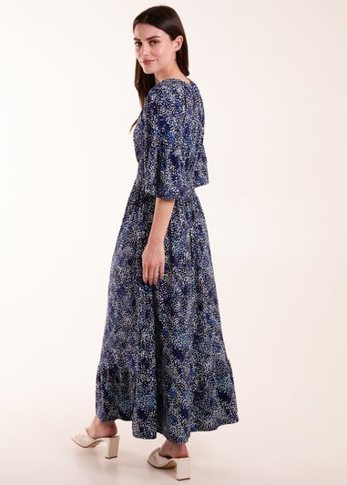 Blue Vanilla Navy Elasticated Neck Shirred Waist Midi Dress