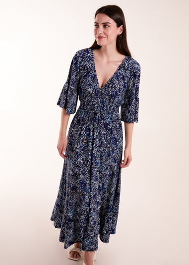 Blue Vanilla Navy Elasticated Neck Shirred Waist Midi Dress