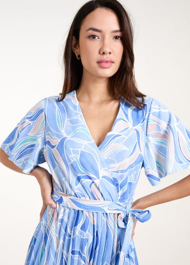 Blue Vanilla Blue Wrap Over Printed Pleated Dress