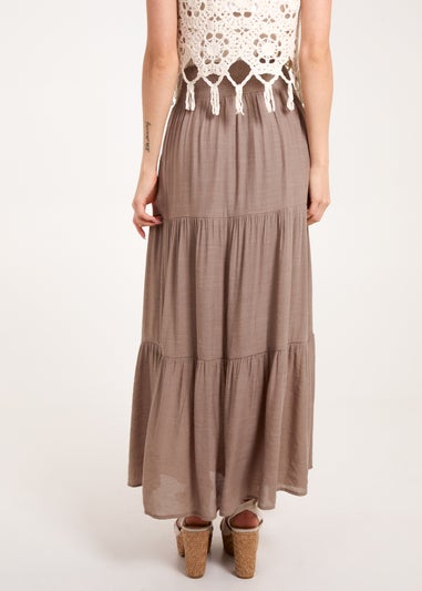 Blue Vanilla Brown Shirring Waist Tiered Maxi Skirt