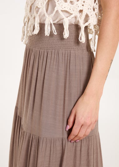 Blue Vanilla Brown Shirring Waist Tiered Maxi Skirt