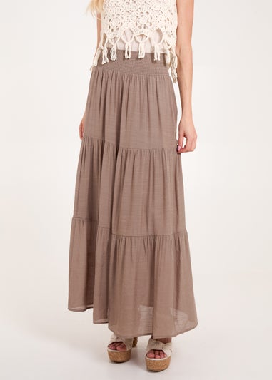 Blue Vanilla Brown Shirring Waist Tiered Maxi Skirt