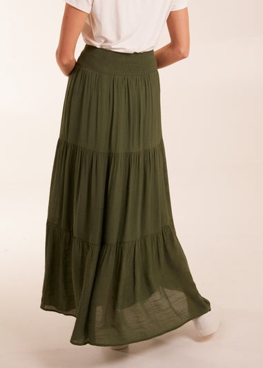 Blue Vanilla Khaki Shirring Waist Tiered Maxi Skirt