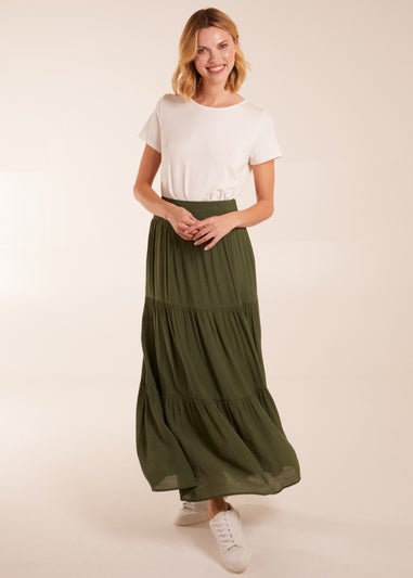 Blue Vanilla Khaki Shirring Waist Tiered Maxi Skirt