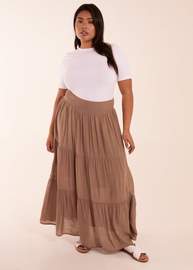 Blue Vanilla Curve Brown  Tiered Shirred Maxi Skirt