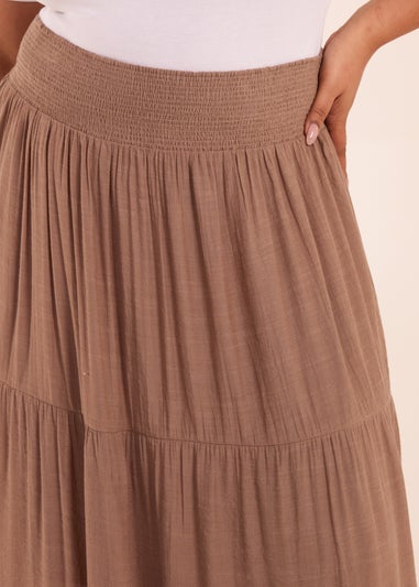 Blue Vanilla Curve Brown  Tiered Shirred Maxi Skirt