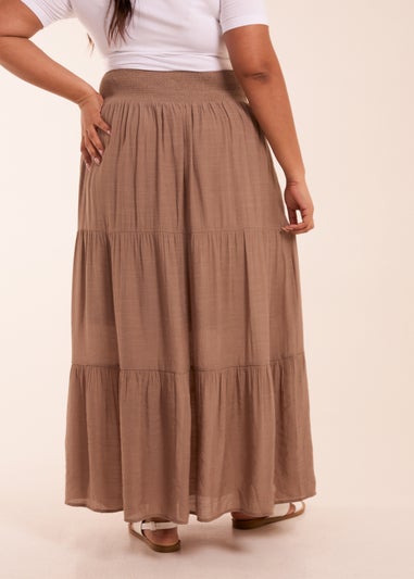 Blue Vanilla Curve Brown  Tiered Shirred Maxi Skirt