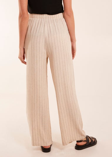 Blue Vanilla Stone Stripe Wide Leg Linen Trousers