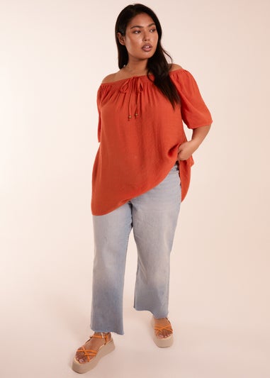 Blue Vanilla Curve Orange  Shirred At Front Swing Top