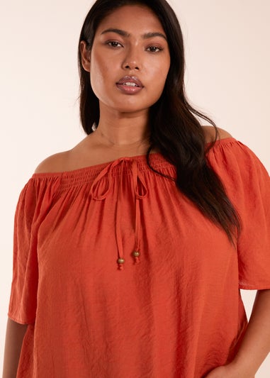 Blue Vanilla Curve Orange  Shirred At Front Swing Top