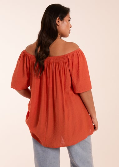 Blue Vanilla Curve Orange  Shirred At Front Swing Top