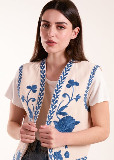 Blue Vanilla Embroidered Detailed Waistcoat