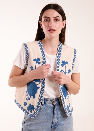 Blue Vanilla Embroidered Detailed Waistcoat