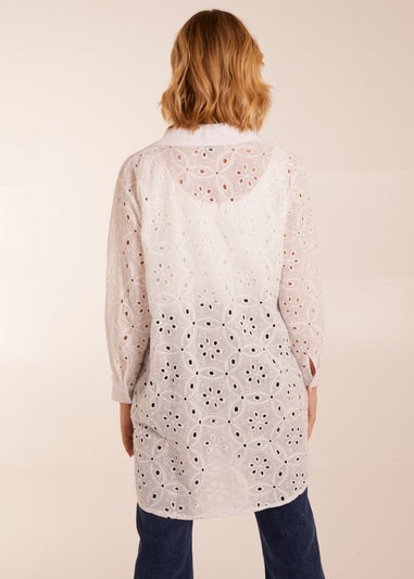 Blue Vanilla Ivory Crochet Detailed Long Sleeve Shirt