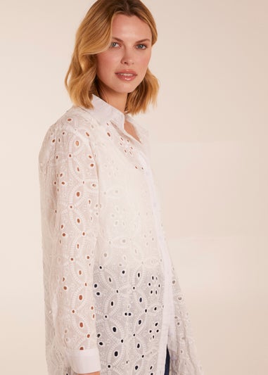 Blue Vanilla Ivory Crochet Detailed Long Sleeve Shirt