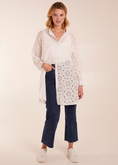 Blue Vanilla Ivory Crochet Detailed Long Sleeve Shirt