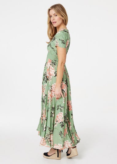 Izabel London Green Floral High Low Maxi Tea Dress