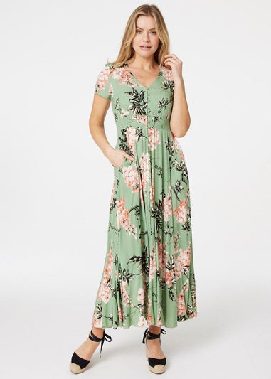 Izabel London Green Floral High Low Maxi Tea Dress