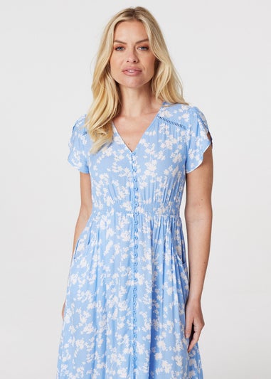 Izabel London Blue Floral Lace Detailed Maxi Dress