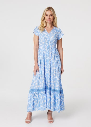 Izabel London Blue Floral Lace Detailed Maxi Dress