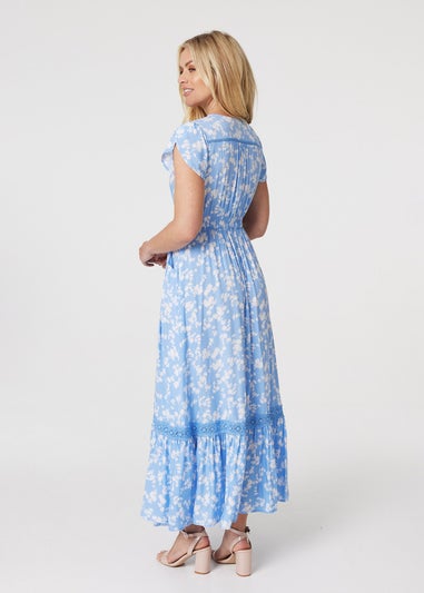 Izabel London Blue Floral Lace Detailed Maxi Dress