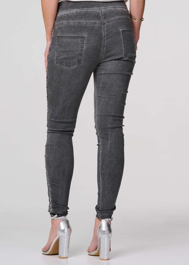 Izabel London Dark Grey Plain Skinny Tie Waist Trousers