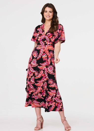 Izabel London Black Floral Ruched Front Maxi Dress