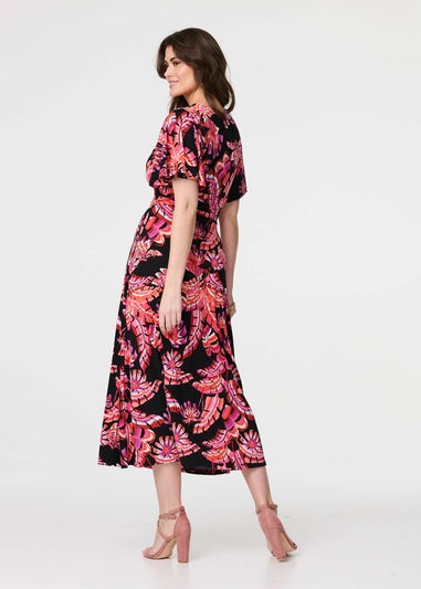 Izabel London Black Printed Angel Sleeve Maxi Dress