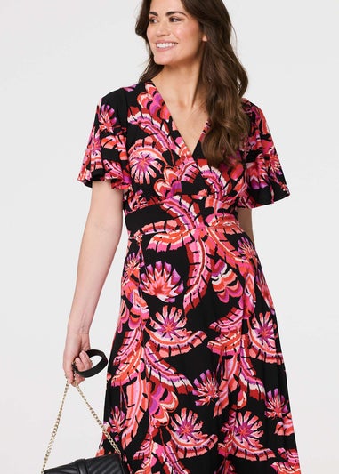 Izabel London Black Floral Ruched Front Maxi Dress