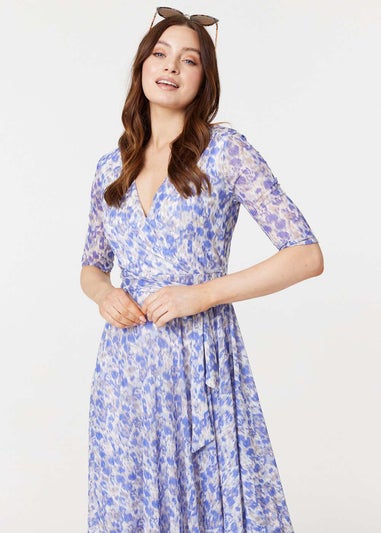 Izabel London Blue Tie Dye Print Half Sleeve Midi Dress