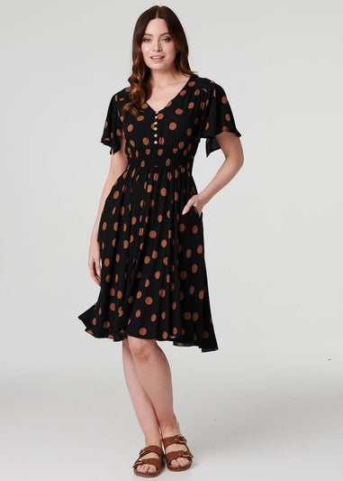 Izabel London Black Polka Dot Fit & Flare Short Dress