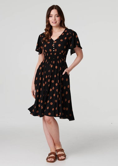 Izabel London Black Polka Dot Fit & Flare Short Dress