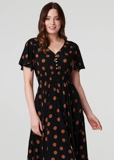 Izabel London Black Polka Dot Fit & Flare Short Dress