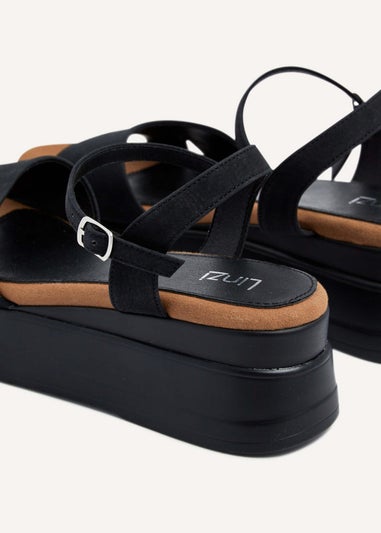 Linzi Maple Black Faux Nubuck Crossover Sporty Sole Flatform Sandal