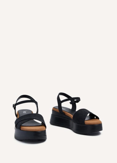 Linzi Maple Black Faux Nubuck Crossover Sporty Sole Flatform Sandal