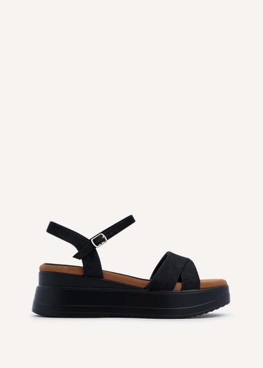 Linzi Maple Black Faux Nubuck Crossover Sporty Sole Flatform Sandal