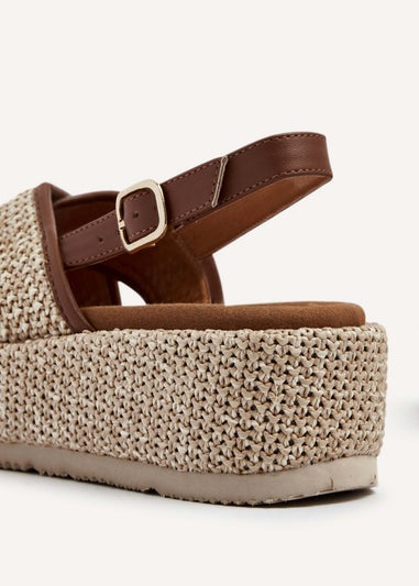 Linzi Laurent Natural and Tan Two-Tone Crossover Raffia Flatform Sandal