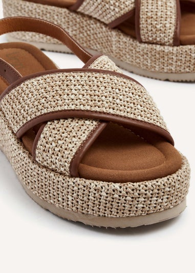 Linzi Laurent Natural and Tan Two-Tone Crossover Raffia Flatform Sandal