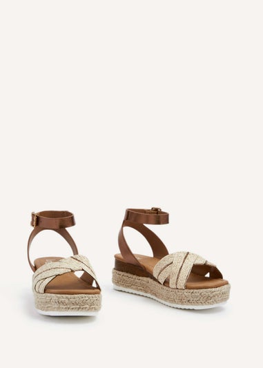 Linzi Hazel Bronze Faux Leather Raffia Espadrille Inspired Flatform Sandal