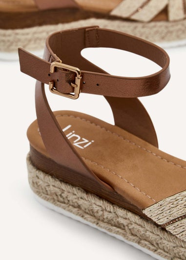 Linzi Hazel Bronze Faux Leather Raffia Espadrille Inspired Flatform Sandal