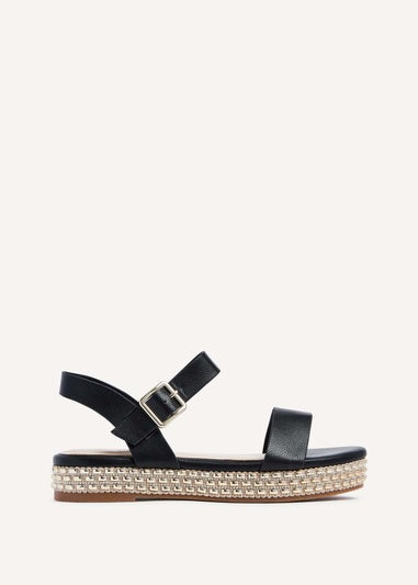 Linzi Marine Black Faux Leather Flatform Sandal