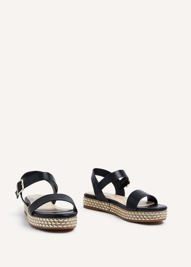 Linzi Marine Black Faux Leather Flatform Sandal