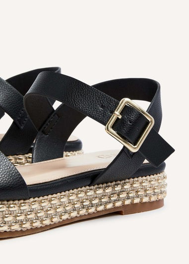 Linzi Marine Black Faux Leather Flatform Sandal