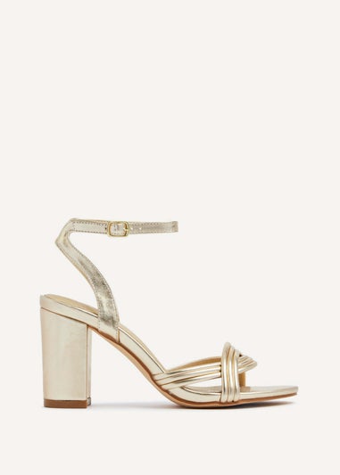 Linzi Regina Gold Faux Leather Block Heeled Sandal