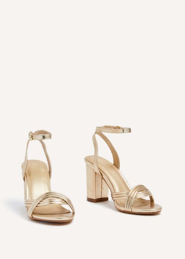 Linzi Regina Gold Faux Leather Block Heeled Sandal