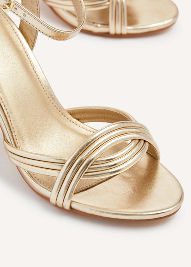 Linzi Regina Gold Faux Leather Block Heeled Sandal