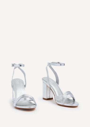 Linzi Regina Silver Faux Leather Block Heeled Sandal