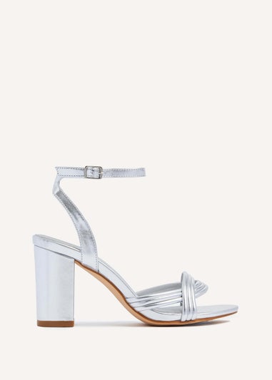 Linzi Regina Silver Faux Leather Block Heeled Sandal